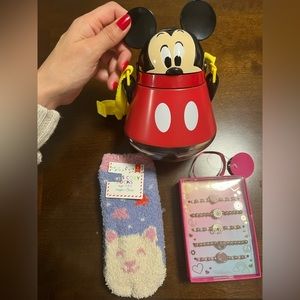 NWT Disney Mickey Water Bottle, Girls Elli by Capelli Bracelet Set & Cozy Socks